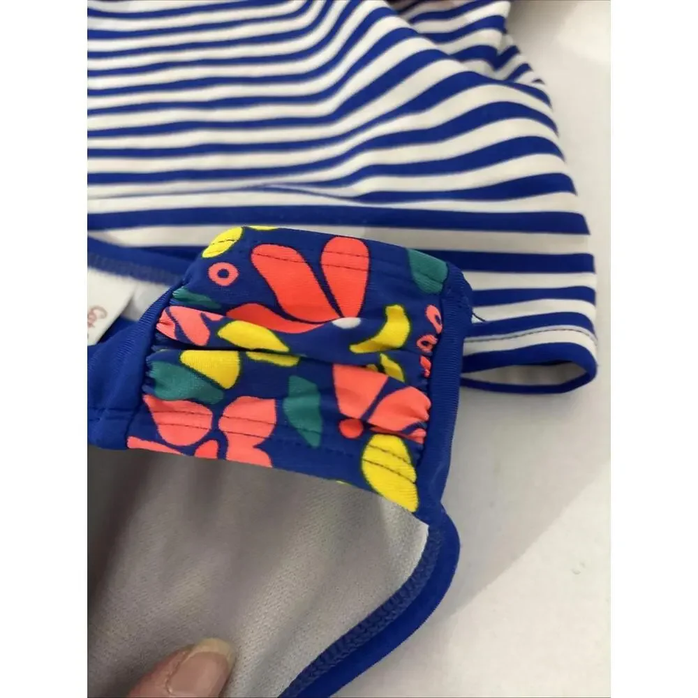 Cat & Jack 2piece‎ Swimsuit S 6/6X Adorable Blue Floral Stripes